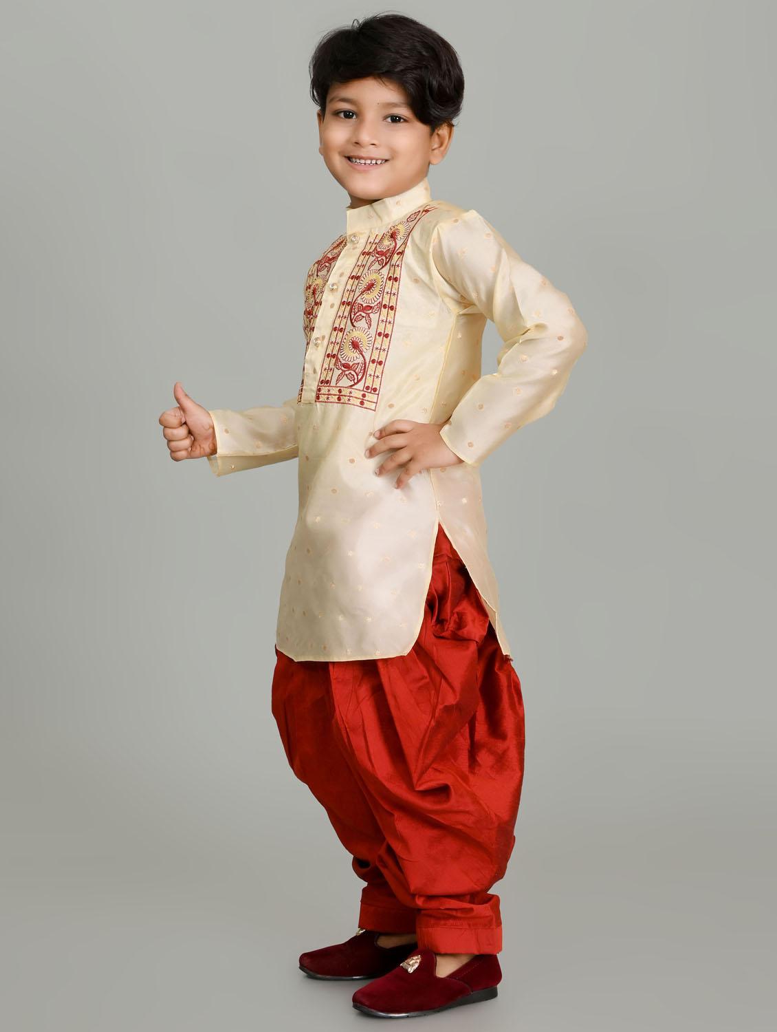 boys embroidered mandarin neck kurta salwar set - 21585441 - Standard Image - 2