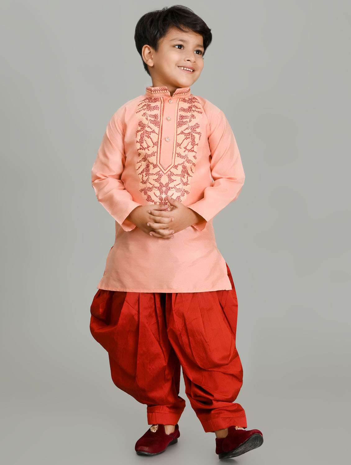 boys embroidered mandarin neck kurta salwar set