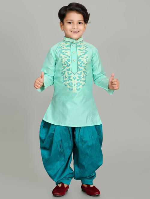 boys embroidered mandarin neck kurta salwar set - 21585445 - Standard Image - 0
