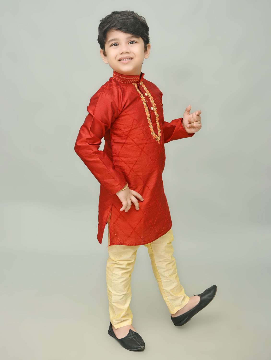 boys embroidered mandarin neck kurta pyjama set - 21585447 -  Standard Image - 2