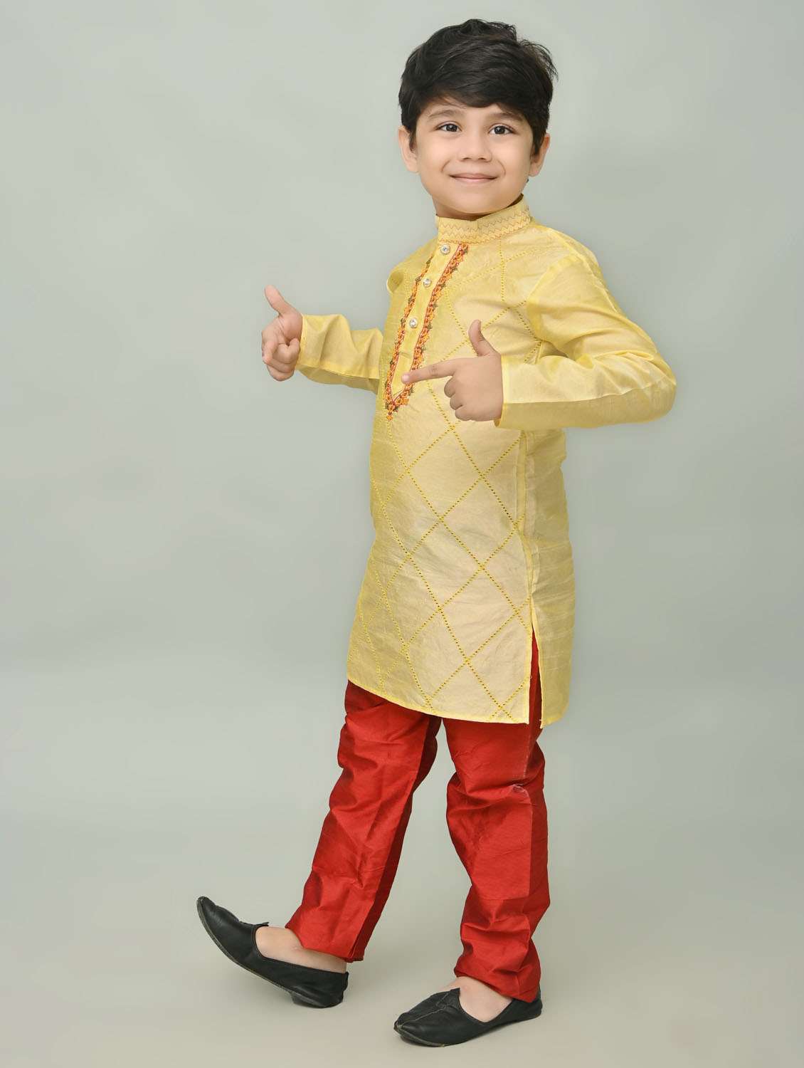 boys embroidered mandarin neck kurta pyjama set - 21585448 -  Standard Image - 2