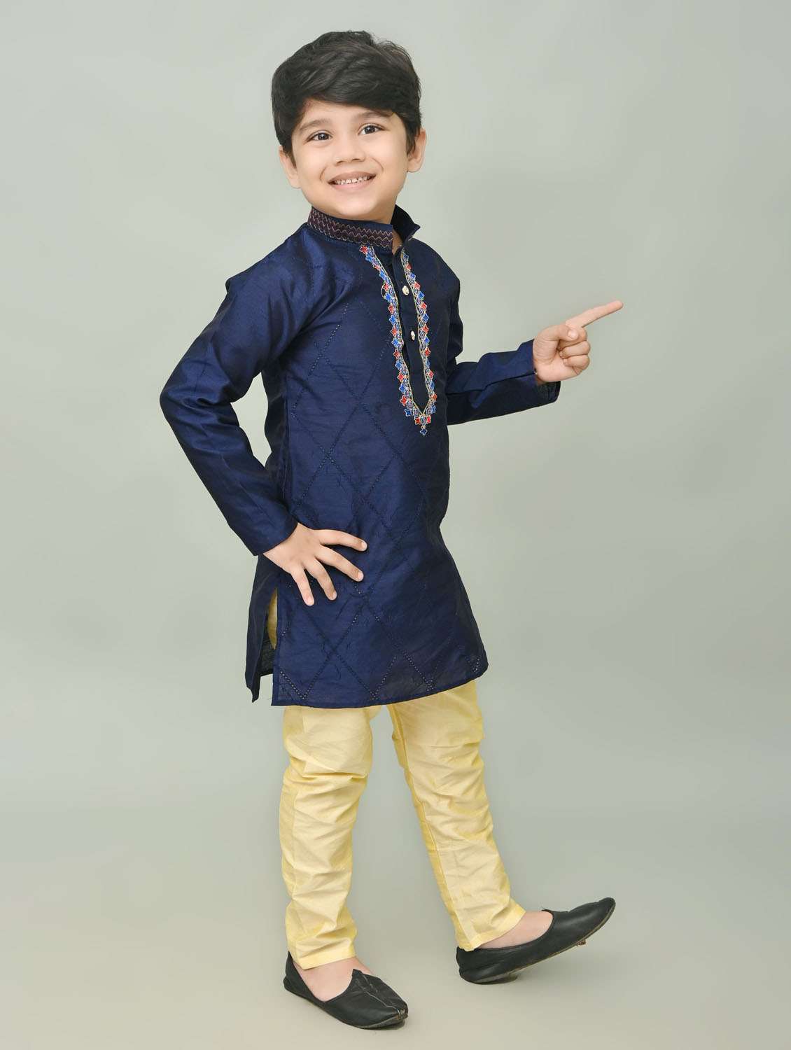 boys embroidered mandarin neck kurta pyjama set - 21585449 -  Standard Image - 2