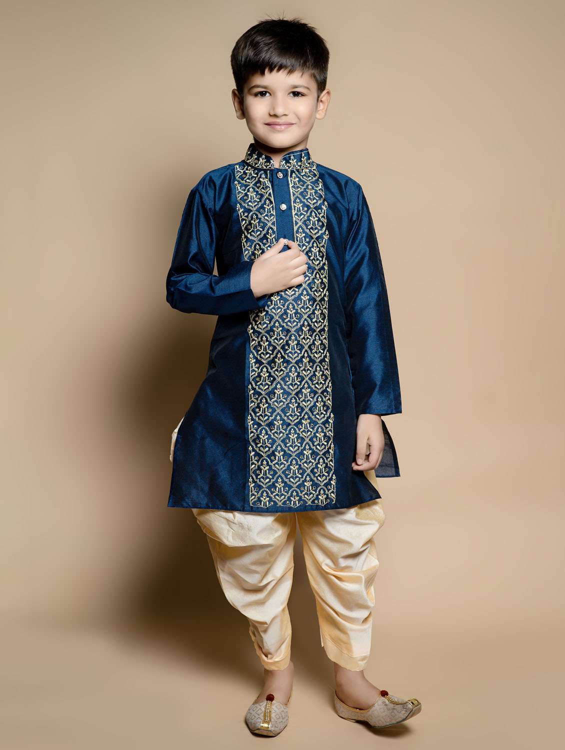boys embroidered mandarin neck kurta salwar set