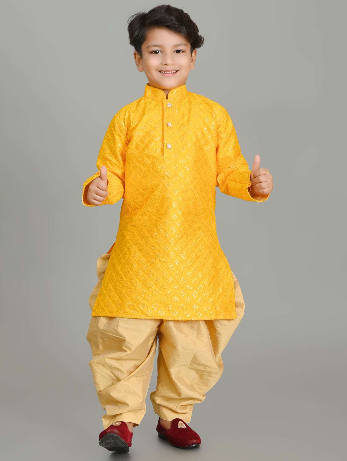boys embroidered & sequins work mandarin neck kurta salwar set