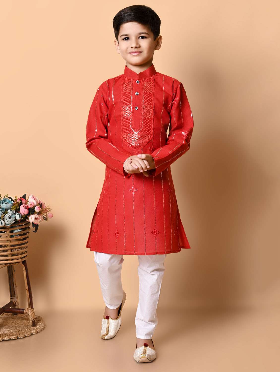 boys embroidered long sleeves kurta set