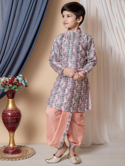 boys embroidered long sleeves dhoti kurta set - 21585505 - Standard Image - 0