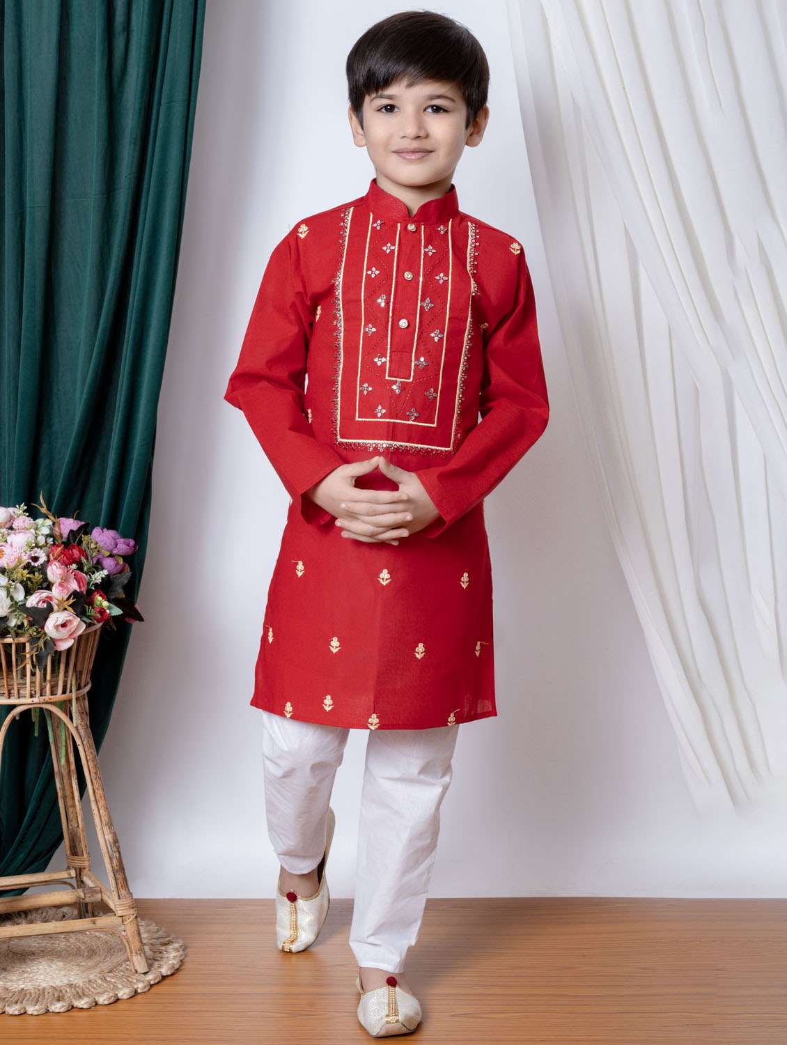boys embroidered long sleeves kurta set