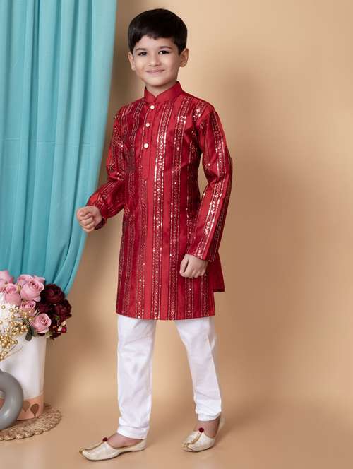 boys embroidered long sleeves kurta set - 21585510 - Standard Image - 0