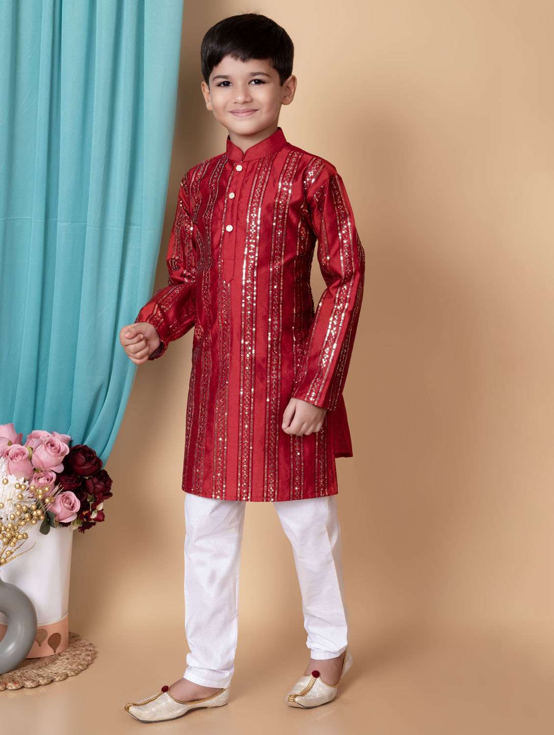 boys embroidered long sleeves kurta set