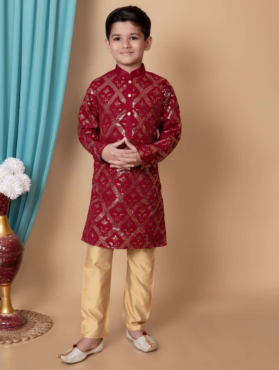 boys embroidered long sleeves kurta set