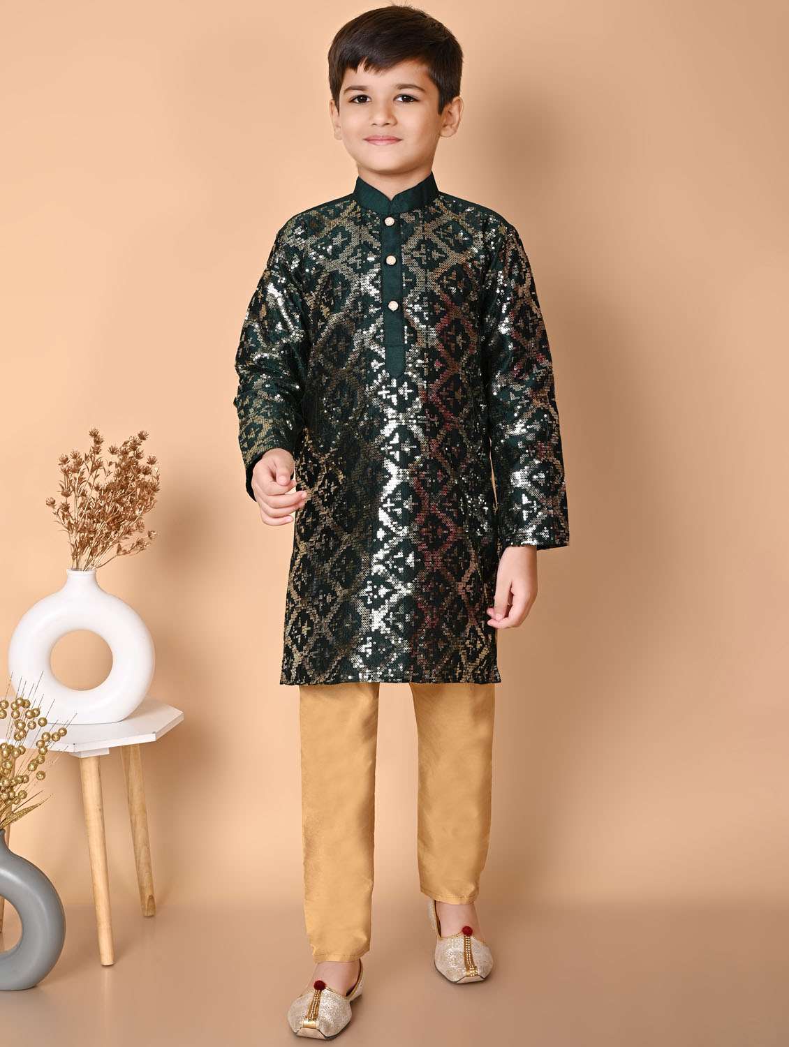 boys embroidered long sleeves kurta set