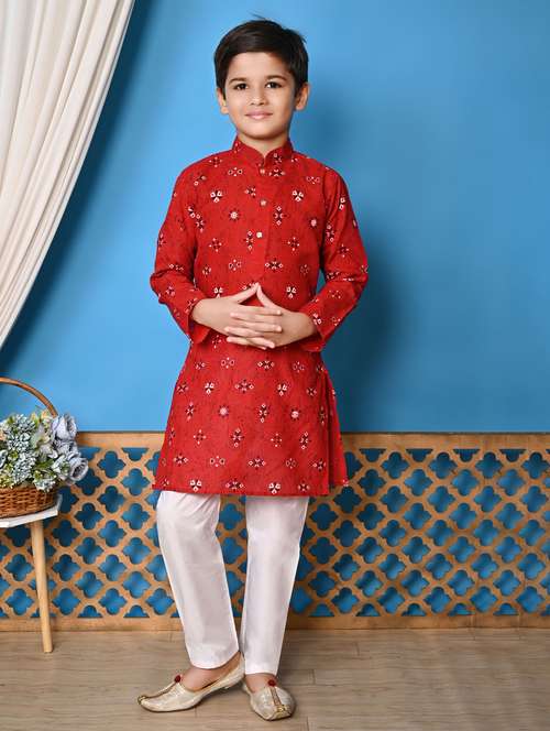 boys printed long long sleeves kurta pant set - 21585516 -  Standard Image - 0