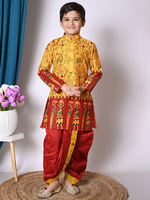 boys printed long sleeves dhoti kurta set - 21585529 - Standard Image - 0