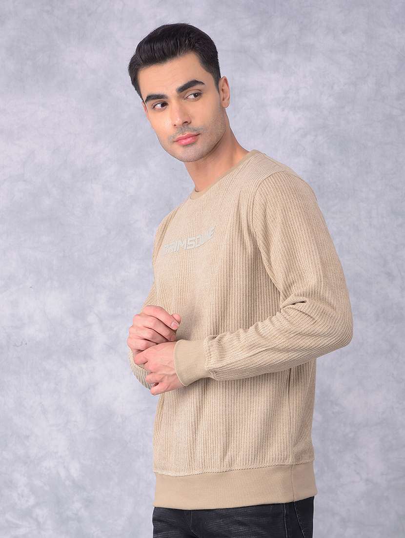 men beige chest print sweatshirt - 21585560 -  Standard Image - 2