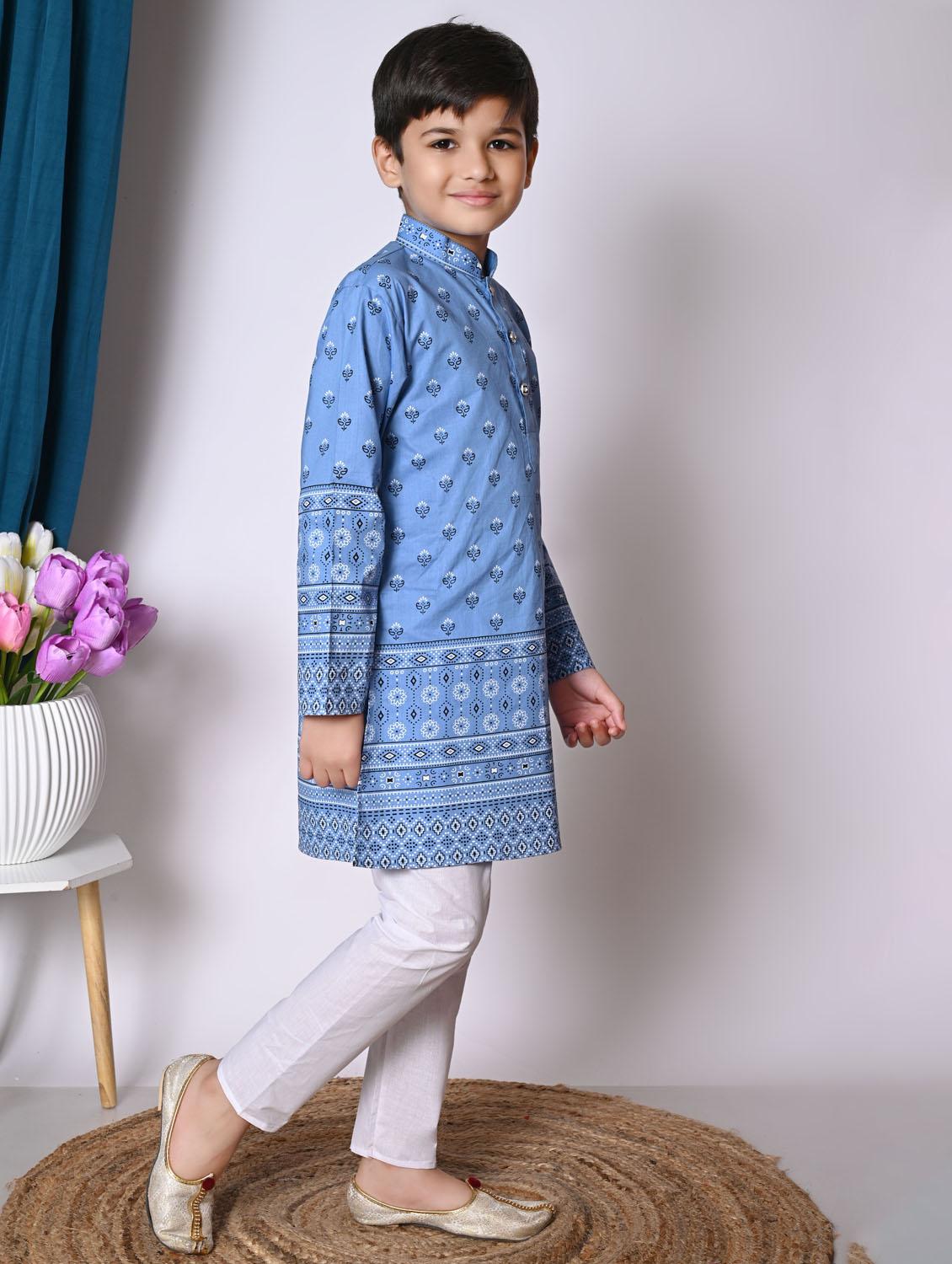 boys printed long sleeves kurta set - 21585565 - Standard Image - 2