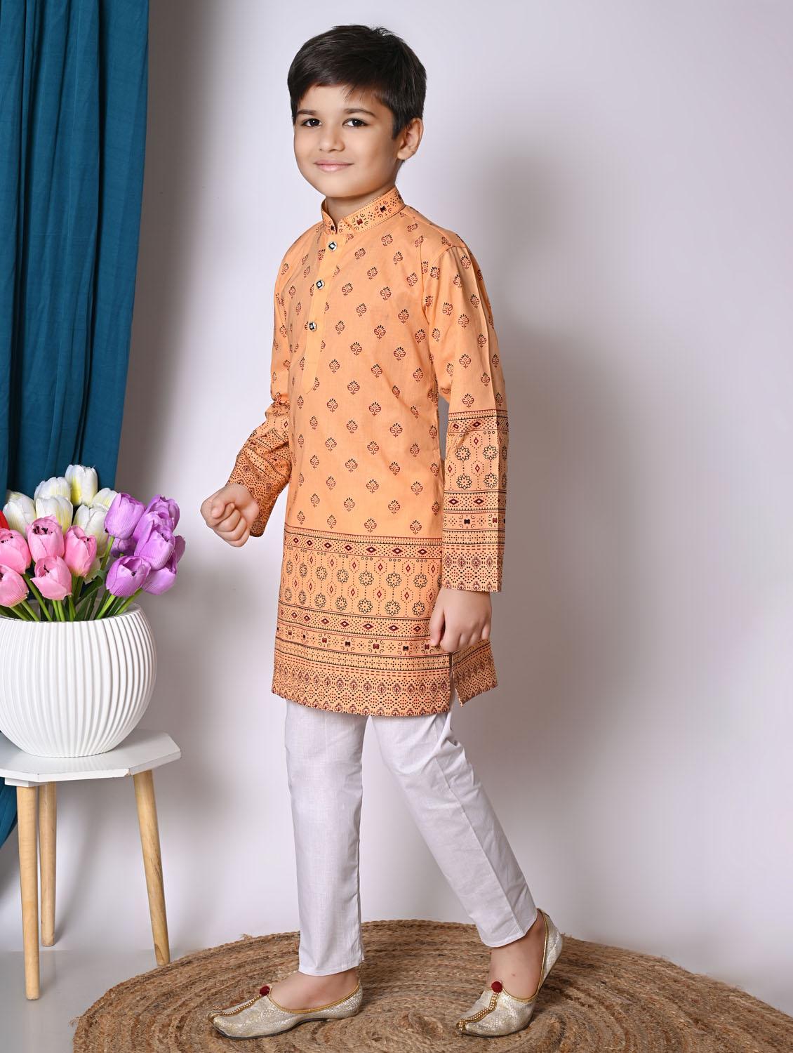 boys printed long sleeves kurta set - 21585566 - Standard Image - 2