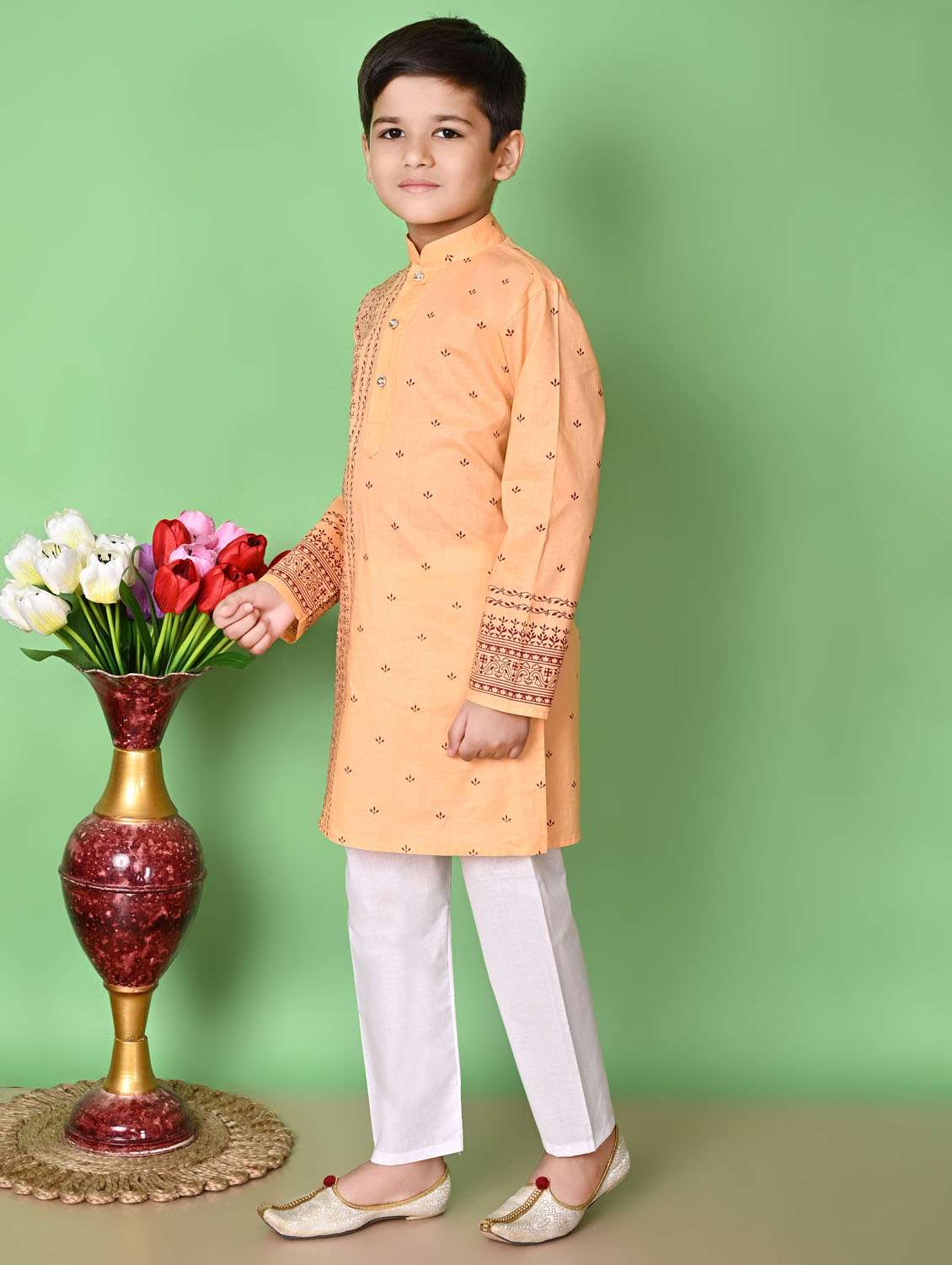 boys printed long sleeves kurta set - 21585579 -  Standard Image - 2