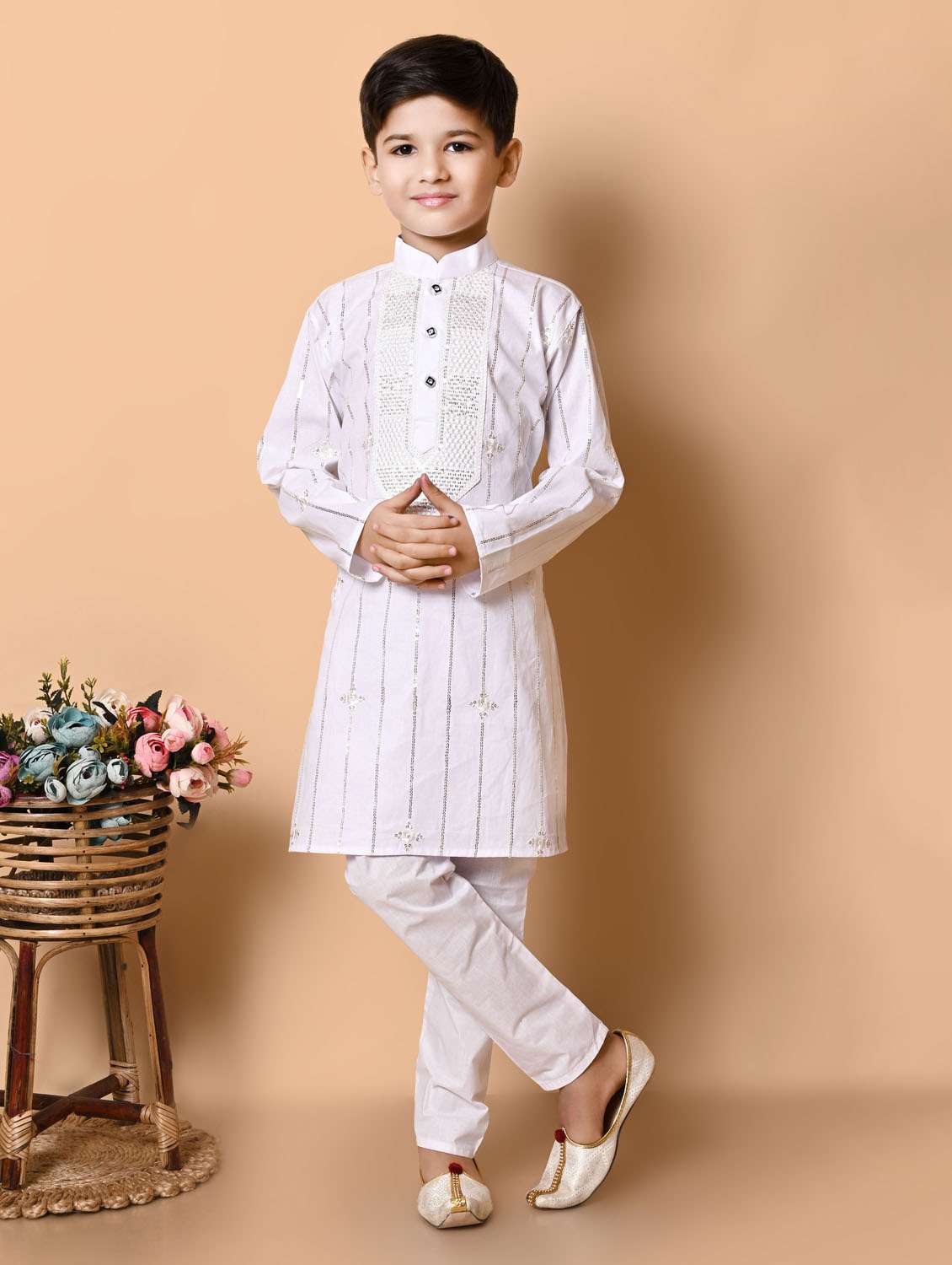 boys embroidered long sleeves kurta set