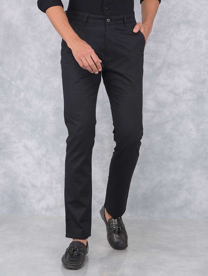 men black solid chinos casual trouser