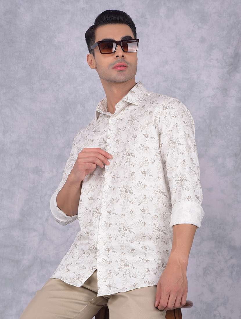 men printed regular fit casual shirt