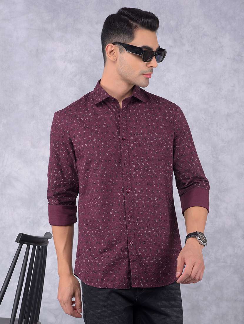 men printed regular fit casual shirt