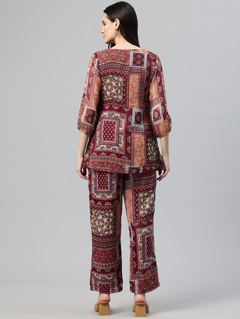 women printed top and trouser co-ord set - 21586269 - Standard Image - 2