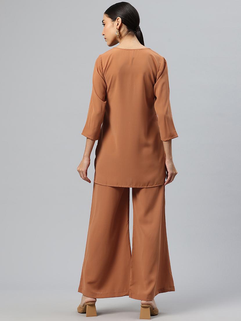 women solid ethnic co-ord set - 21586272 - Standard Image - 2