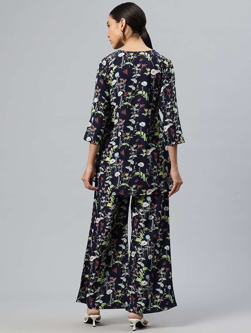 women floral printed three quarter sleeves top & palazzo co-ord set - 21586274 - Standard Image - 2
