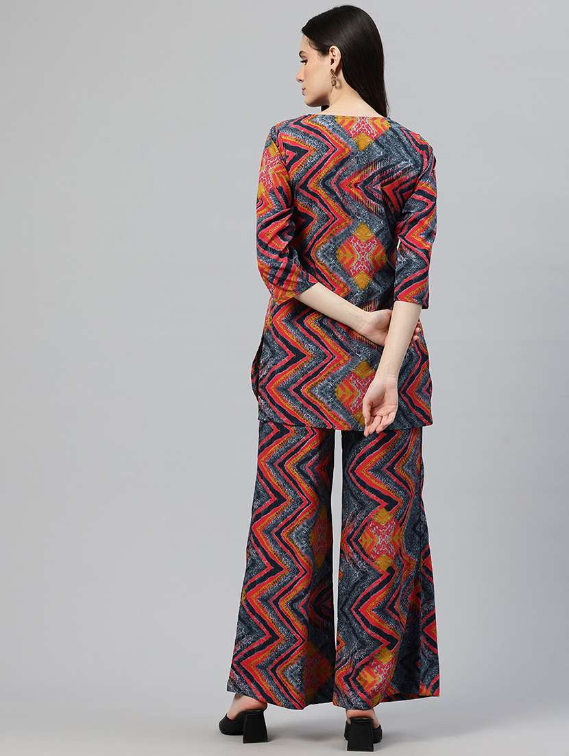 women printed three quarter sleeves top & palazzo co-ord set - 21586275 -  Standard Image - 2