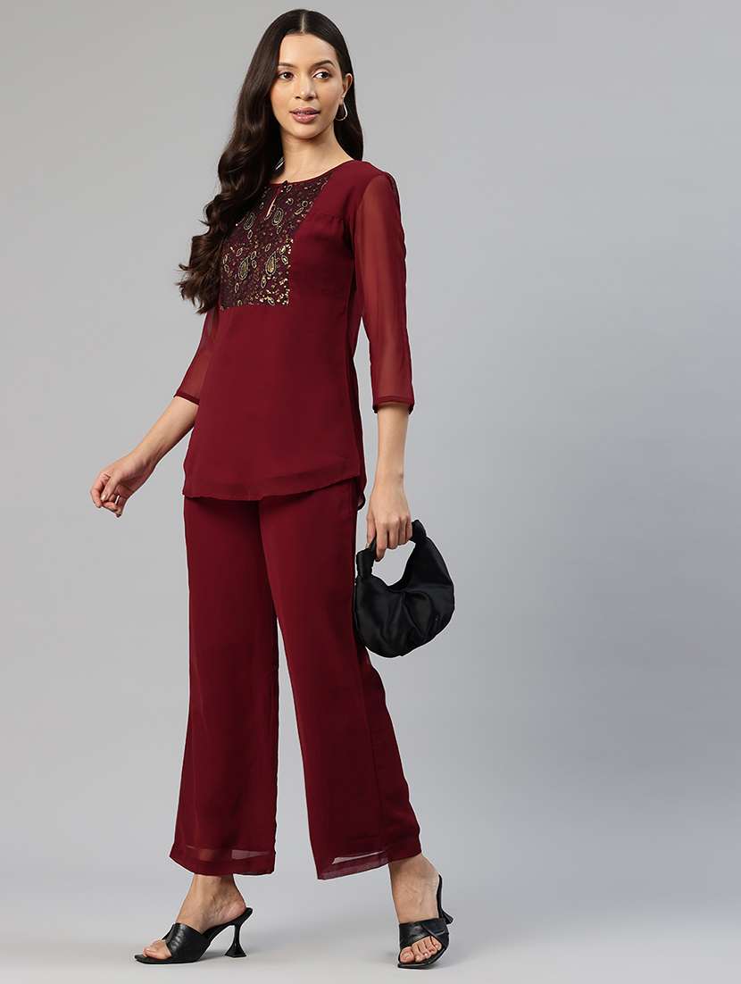 women sequins detailed top & trouser co-ord set