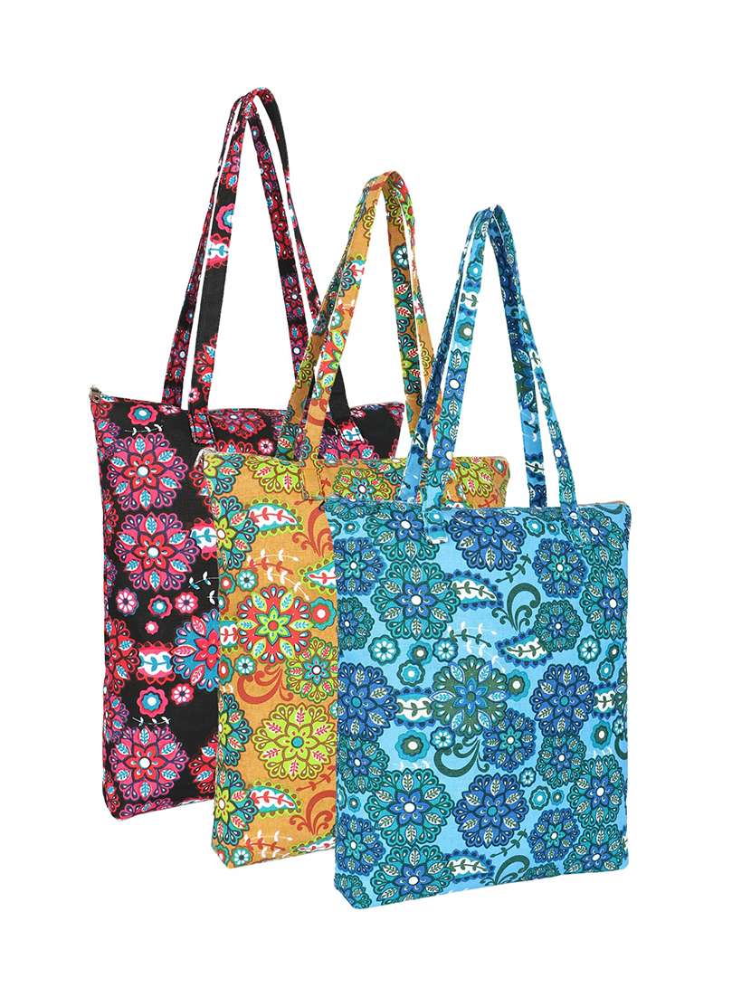 pack of 3 floral printed tote bags