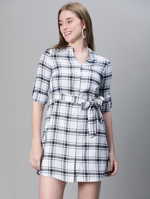 women checked printed long sleeves shirt dress - 21586507 - Standard Image - 0
