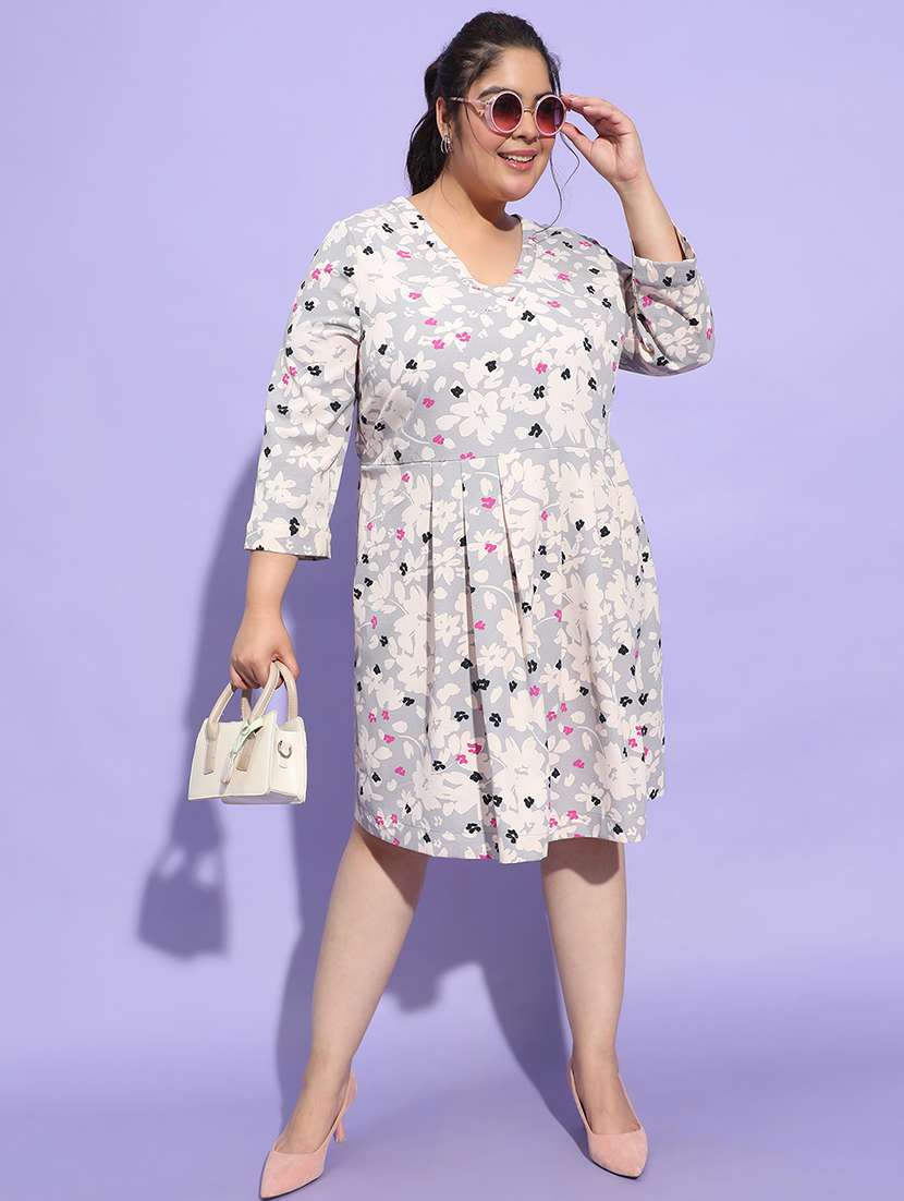 women floral printed plus size a-line dress