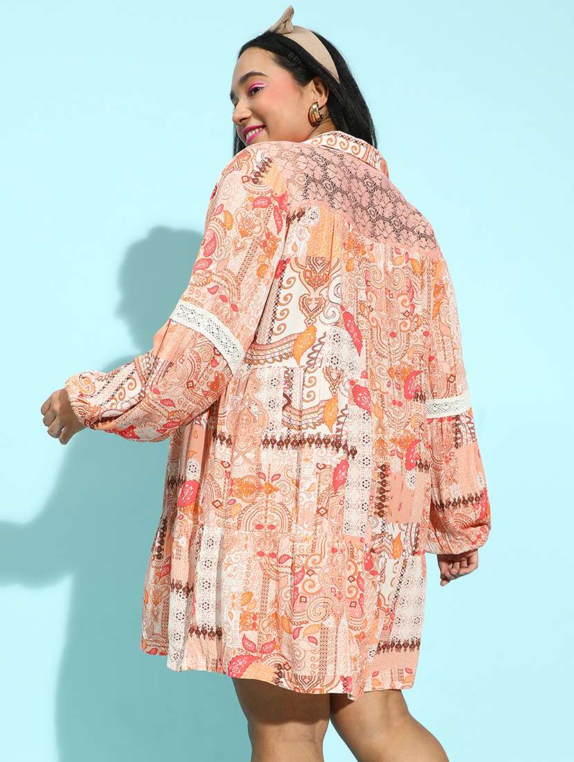 women printed long sleeves plus size shirt dress - 21586514 -  Standard Image - 2