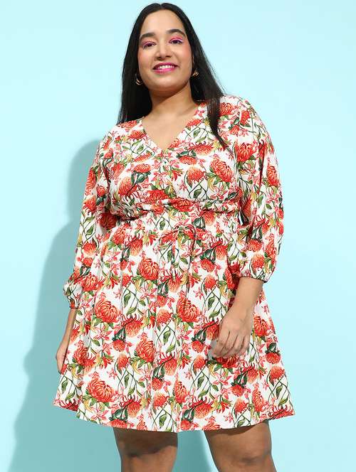 women floral printed v neck plus size a-line dress - 21586518 - Standard Image - 0