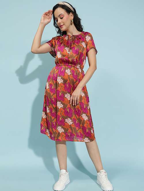 women floral printed short sleeves a-line dress - 21586520 -  Standard Image - 0