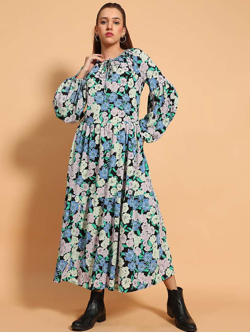 women floral printed long sleeves tiered dress - 21586521 -  Standard Image - 2