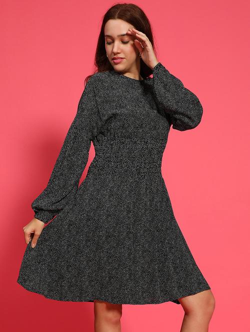 women printed long sleeves a-line dress - 21586529 - Standard Image - 0