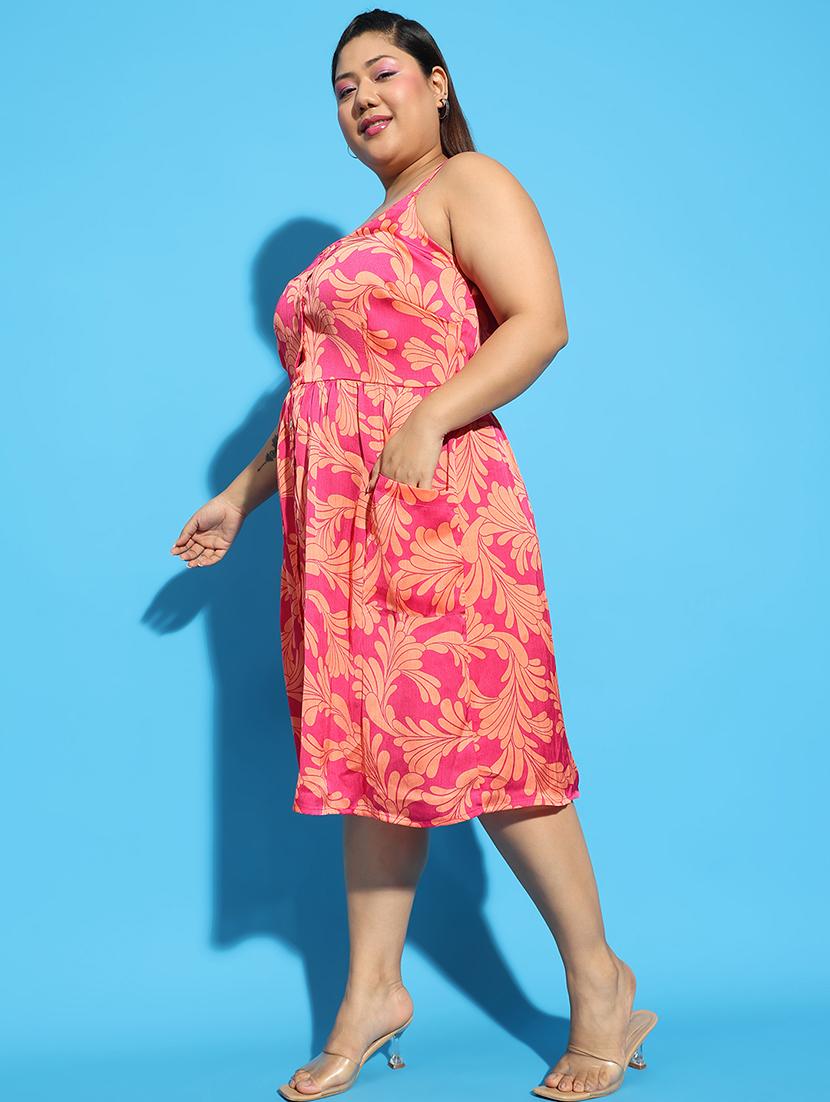 women floral printed sleeveless plus size a-line dress - 21586530 - Standard Image - 2