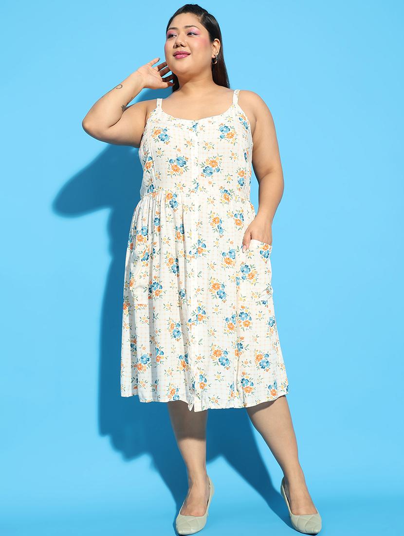 women floral printed sleeveless plus size a-line dress - 21586533 - Standard Image - 2