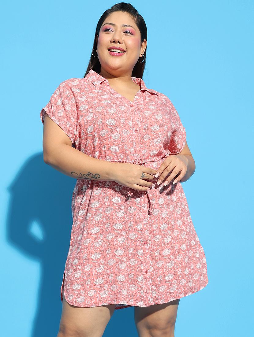 women floral printed short sleeves plus size shirt dress - 21586534 - Zoom Image - 0