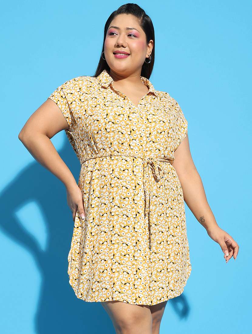 women floral printed short sleeves plus size shirt dress