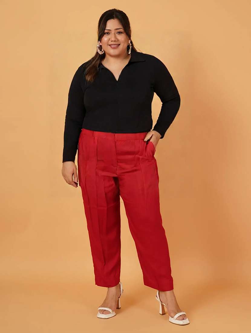 women solid mid rise tailored pant