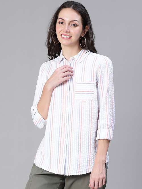 women striped collared regular shirt - 21586554 - Standard Image - 0