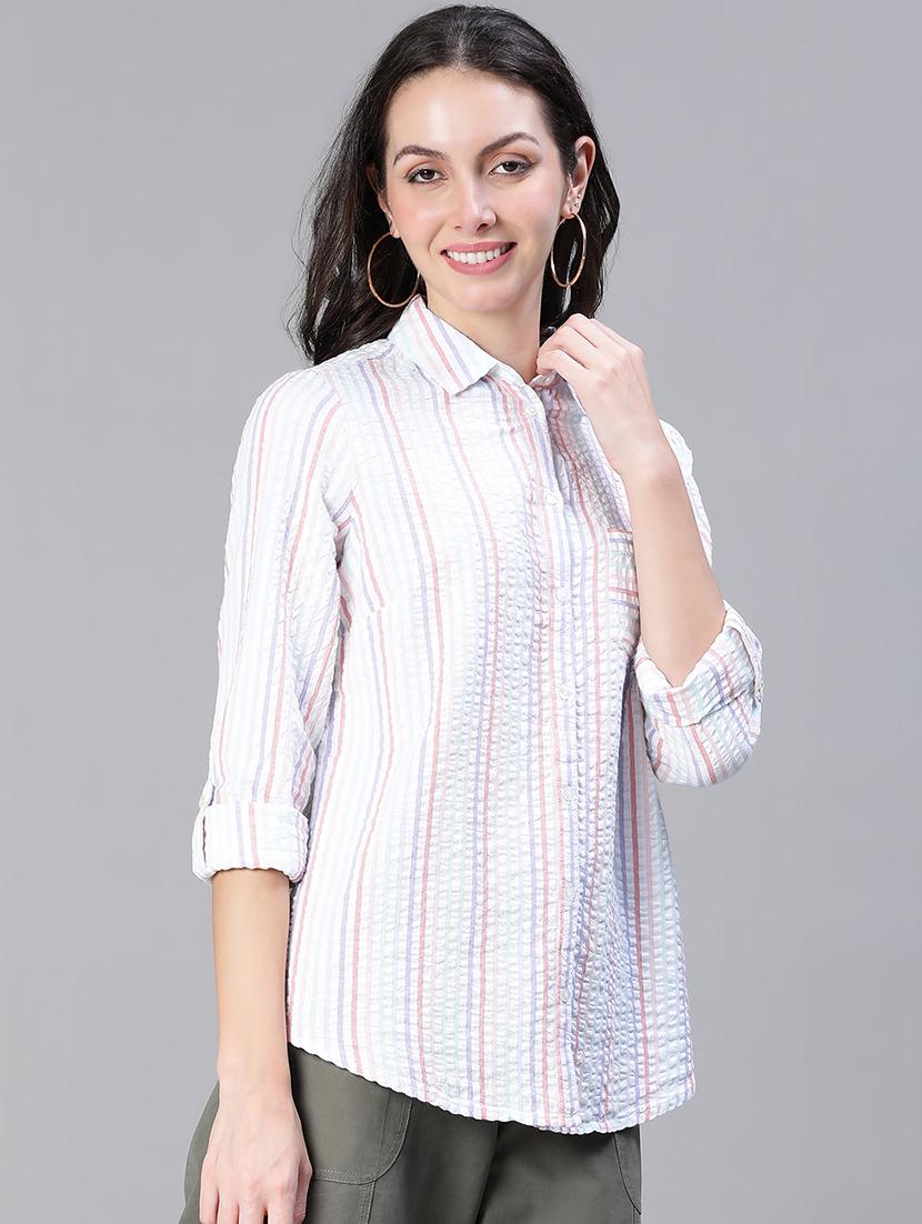 women striped collared regular shirt - 21586554 - Standard Image - 2