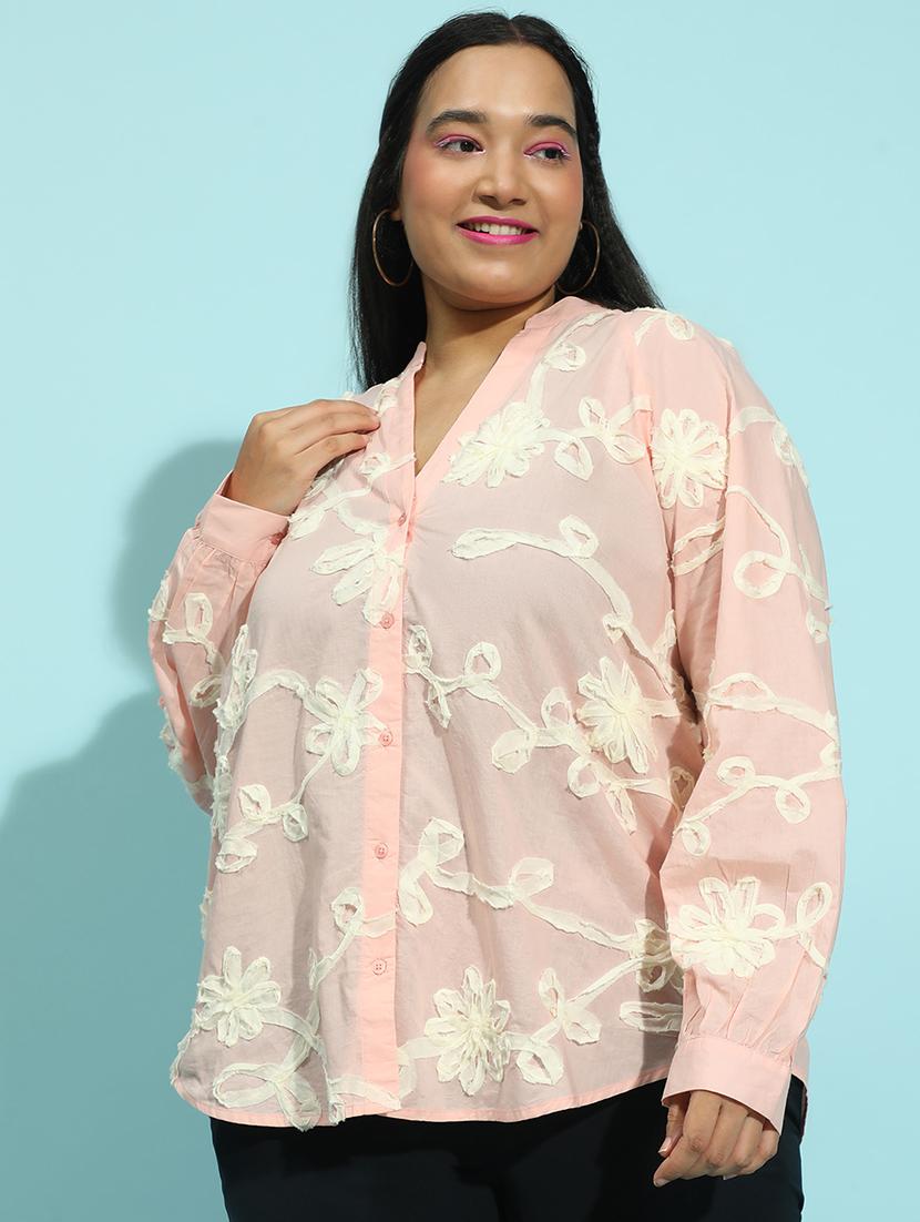 women solid detailed long sleeves plus size shirt - 21586559 - Zoom Image - 0