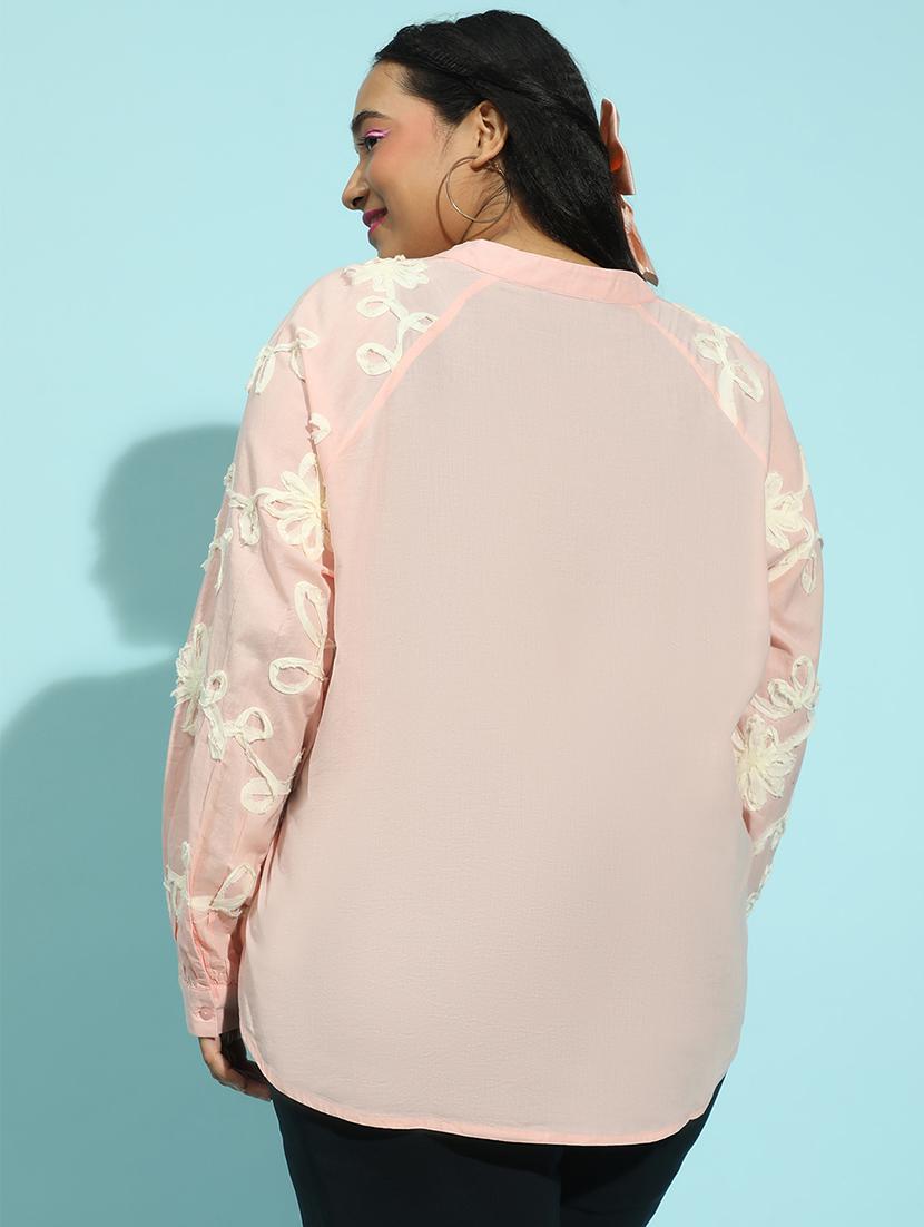 women solid detailed long sleeves plus size shirt - 21586559 - Standard Image - 2