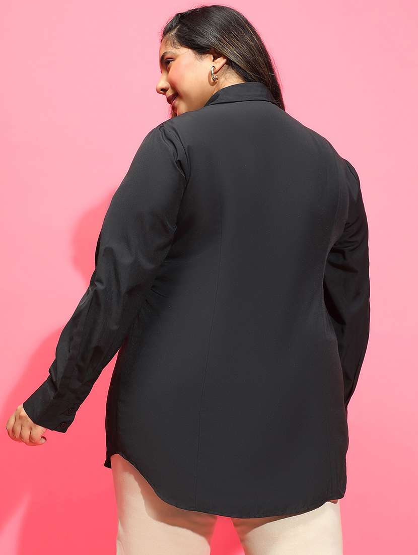 women solid collared plus size shirt - 21586561 - Standard Image - 2