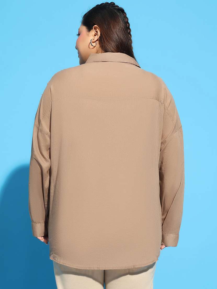 women solid detailed long sleeves plus size shirt - 21586565 -  Standard Image - 2