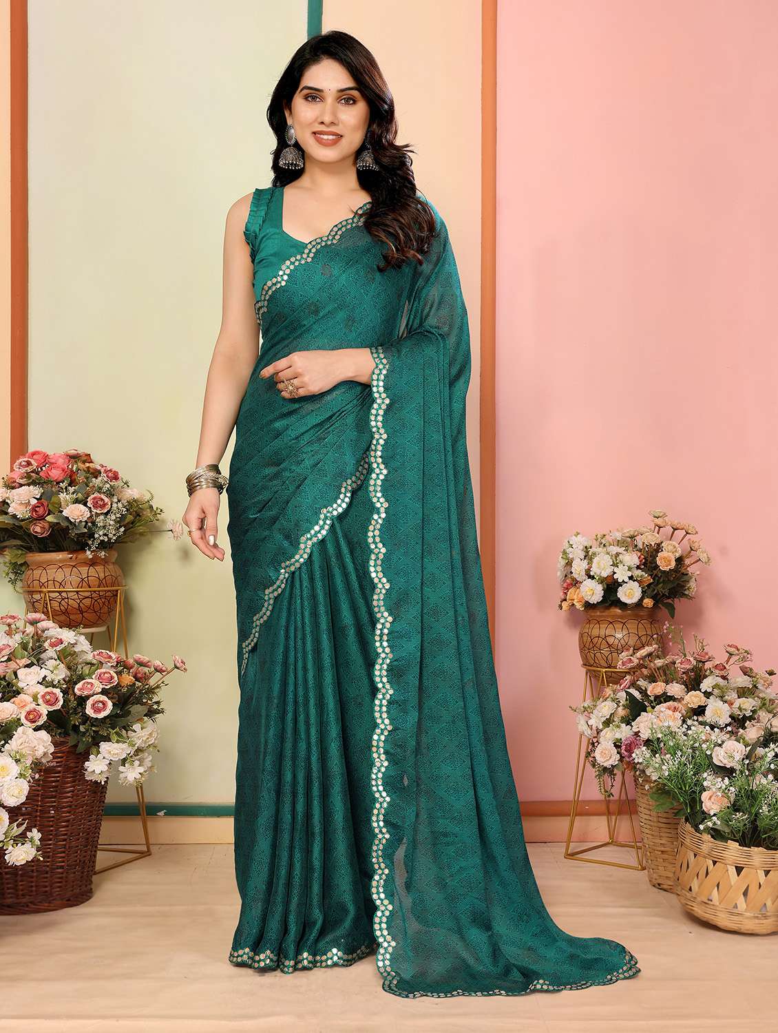 women printed saree with blouse